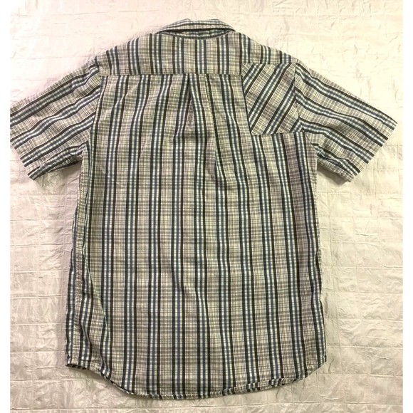 Volcom Boy's Blue White Plaid Button Up Shirt Short Sleeve Large 12Y - Picture 2 of 10